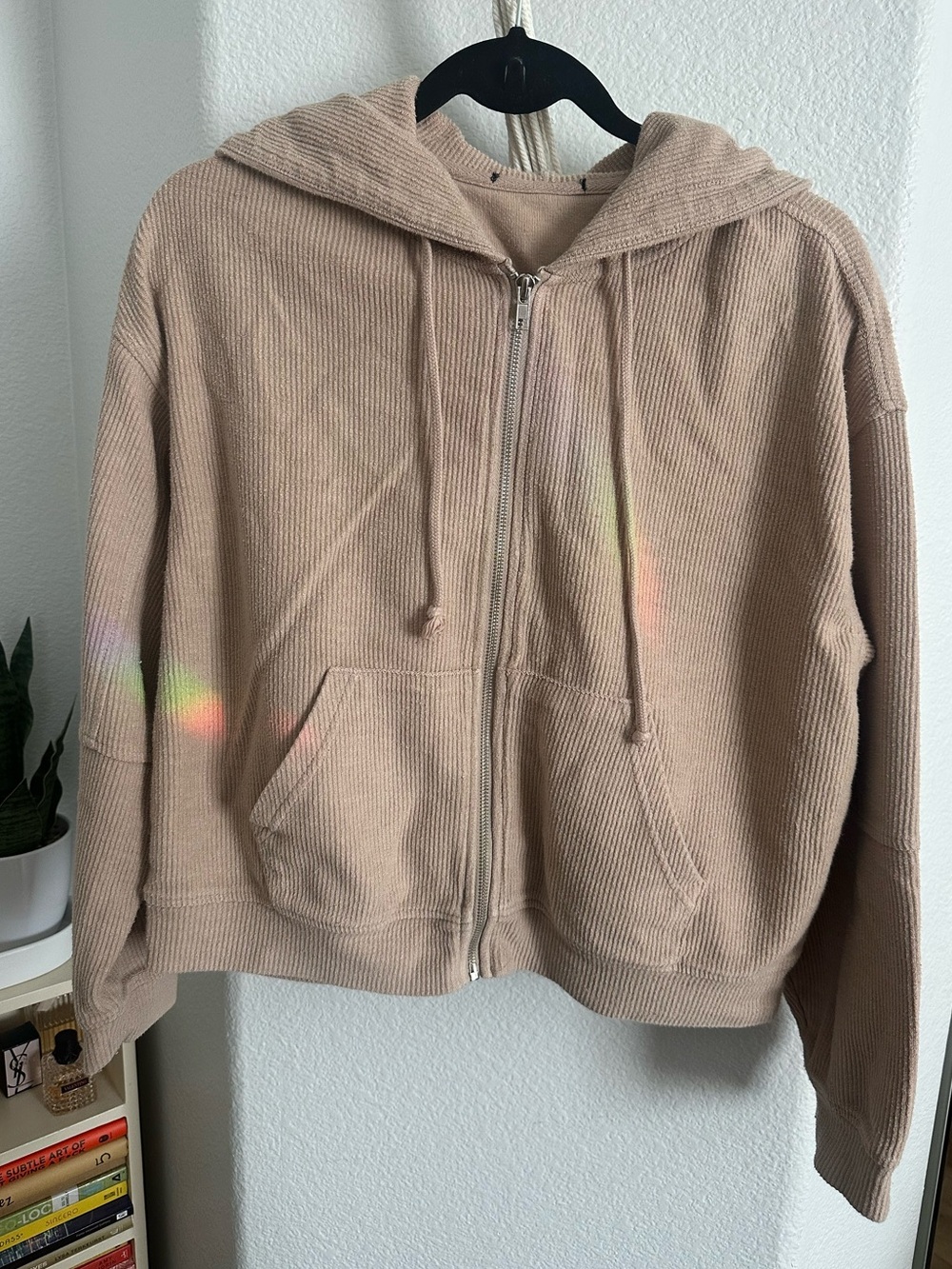Oversized Beige Zip-Up Hoodie Sweater